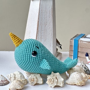 Crochet PDF Kawaii Narwhal amigurumi (English - Spanish). Sea animal, Handmade, Crocheted narwhal pattern,