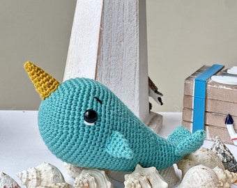 Crochet PDF Kawaii Narwhal amigurumi (English - Spanish). Sea animal, Handmade, Crocheted narwhal pattern,