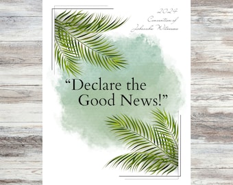 2024 JW Convention Declare the Good News notebook - Palm Leaves theme with scriptures PDF Download