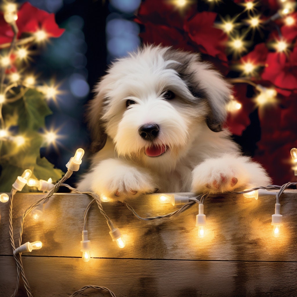 Christmas Old English Sheepdog design & Craft Material 30 Etsy