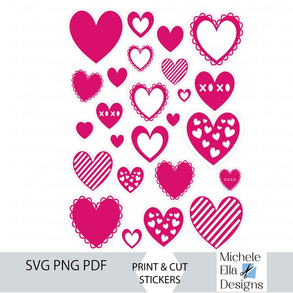 Digital File Heart Bundle Sticker sheet, Heart Stickers SVG Silhouette, Heart Sticker Bundle PNG Cricut, Hearts Fussy Cutting, Print and cut