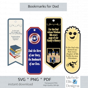 Bookmarks for Dad SVG, Father&#39;s Day, Instant Download, Printable Bookmarks, Bookmark Bundle, Father&#39;s Day gift, Gift for him, SVG