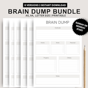 Brain Dump imprimable : journal réfléchi (A5, A4, formats lettre) (téléchargement PDF)