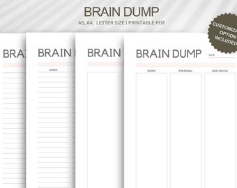 Brain Dump Printable: Thought Organizer Journal (A5, A4, Letter)