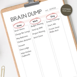 Brain Dump Printable, ADHD Gehirn-Dump, Gedanken Organizer Journal, Kreativität, Analysieren und Lähmung Planer, Wochenplaner, Mind Map