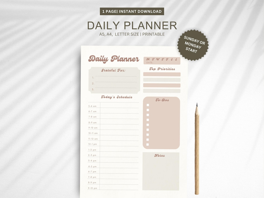 Daily Hourly Schedule Planner Printable, Daily to Do List for Work/home ...