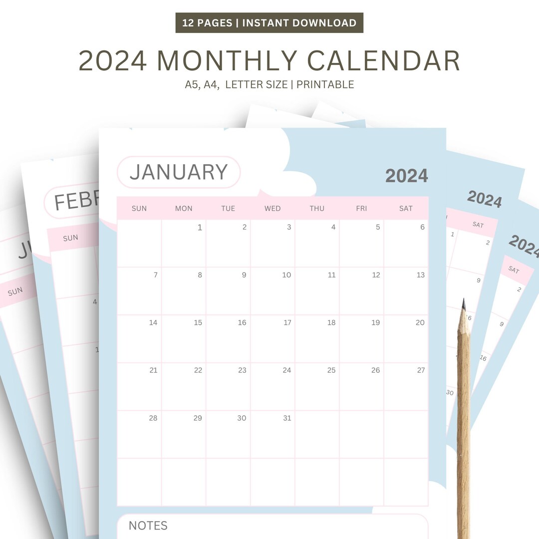 2025 Monthly Calendar Portrait, Printable Calendar Template, Minimalist