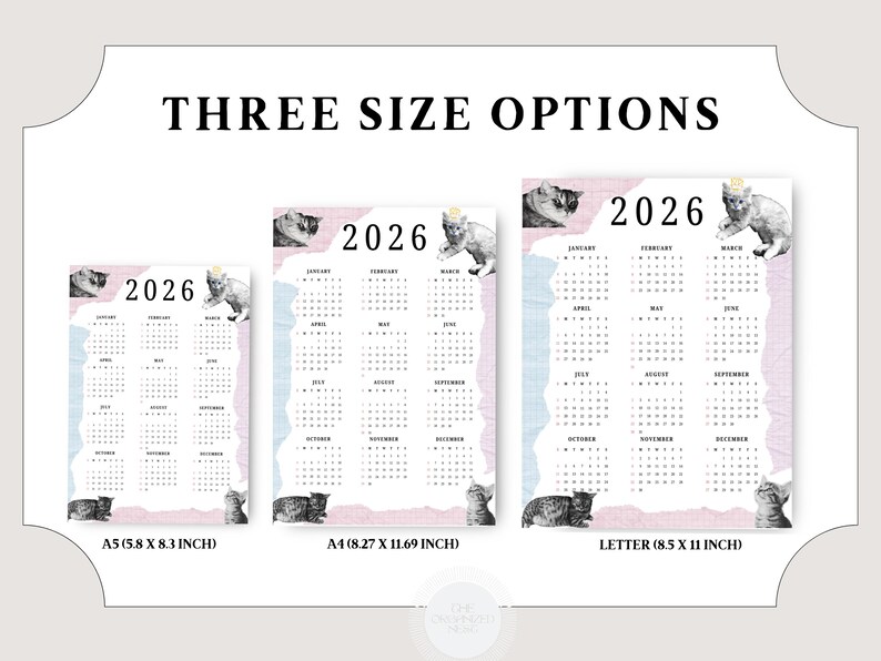 2026 Cat Calendar, Cute Cat Calendar, 2026 Full Year Calendar, One Page ...