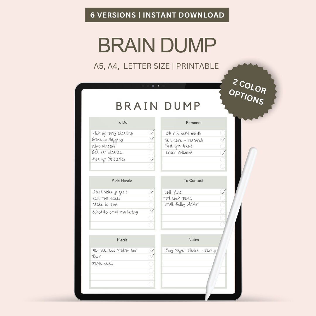Brain Dump Printable, ADHD Brain Dump, Thought Organizer Journal ...