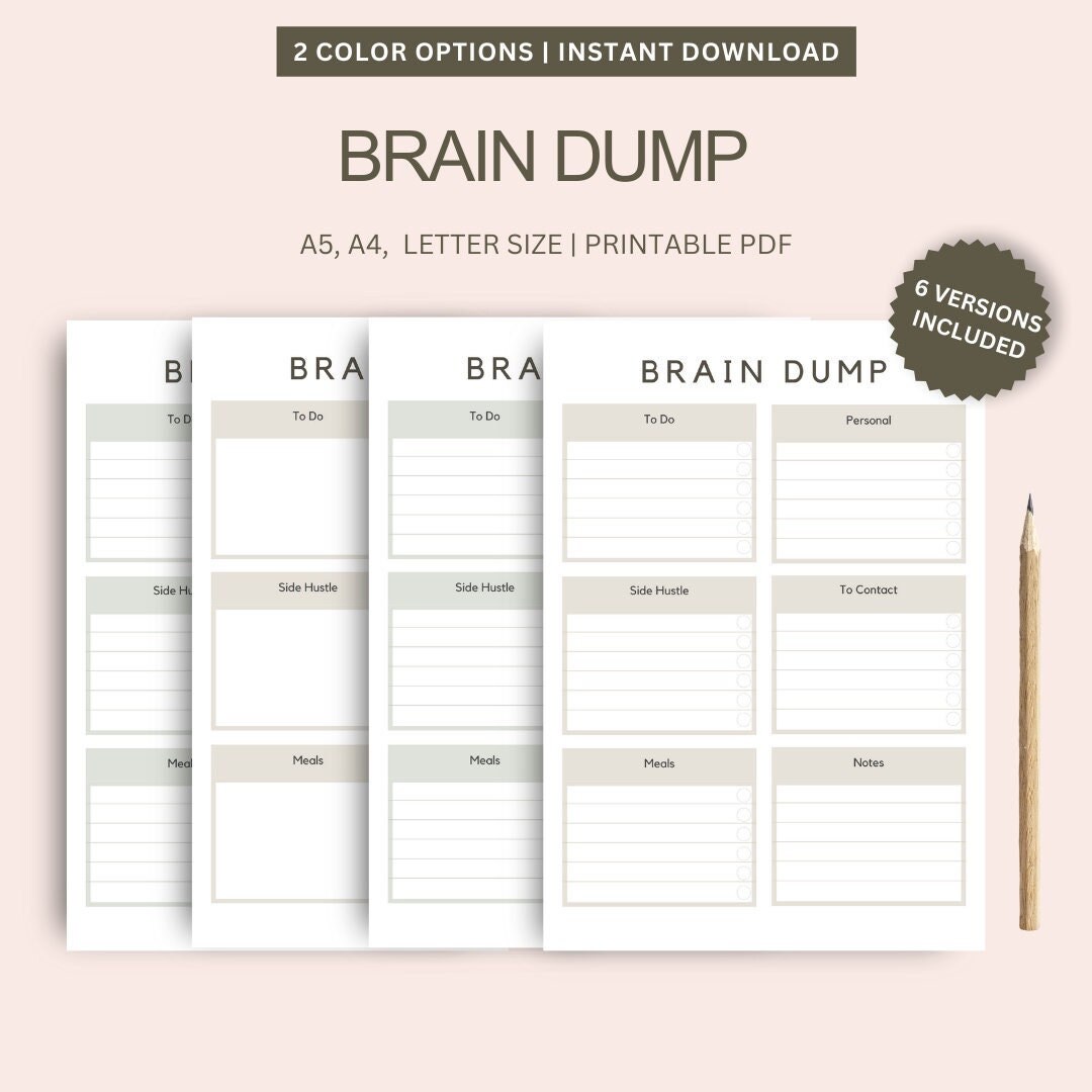 Brain Dump Printable, ADHD Brain Dump, Thought Organizer Journal ...