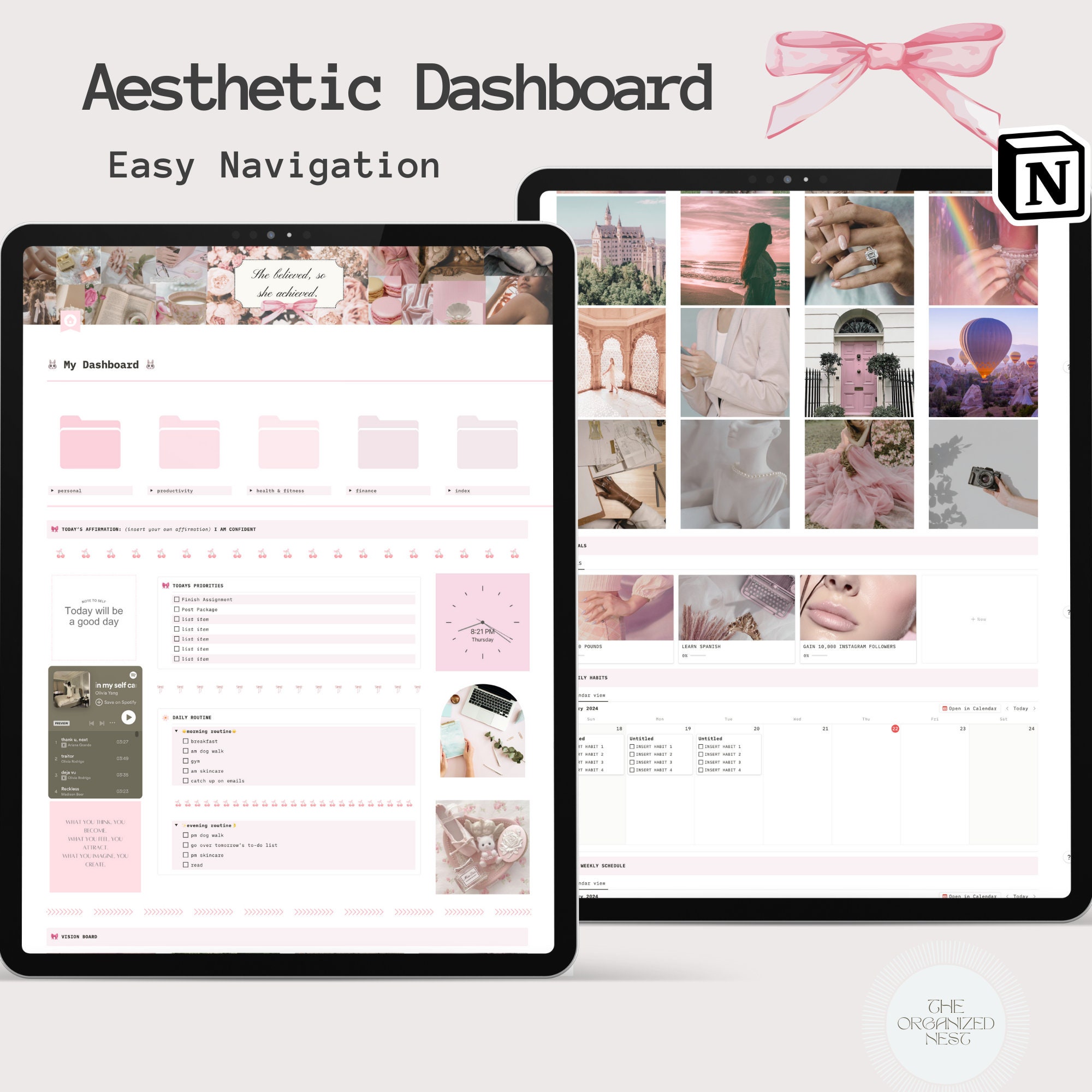 Notion Template Coquette Notion Planner that Girl Notion Planner