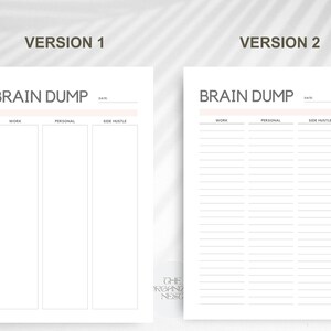 Brain dump templates with four version options.