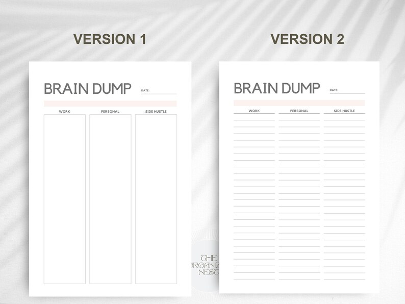 Brain dump templates with four version options.