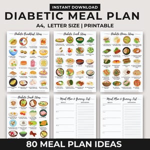 Diabetic Meal Plan Kit: Food List & Grocery Template (A4/Letter) (Digital Download)