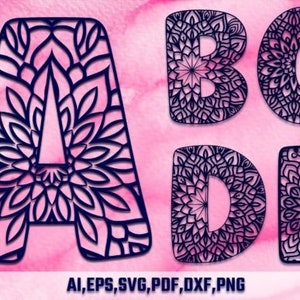 Split monogram SVG letters 26 latters alphabet laser cut font file. SVG, dxf, pdf file format Digital Download Font sign, Monograms