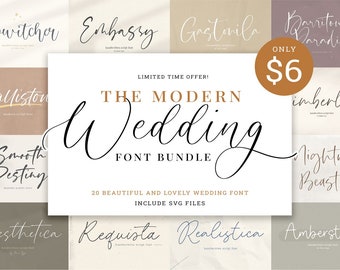 Wedding Font Bundle: Calligraphy, Cricut & Canva Fonts (Commercial Use)