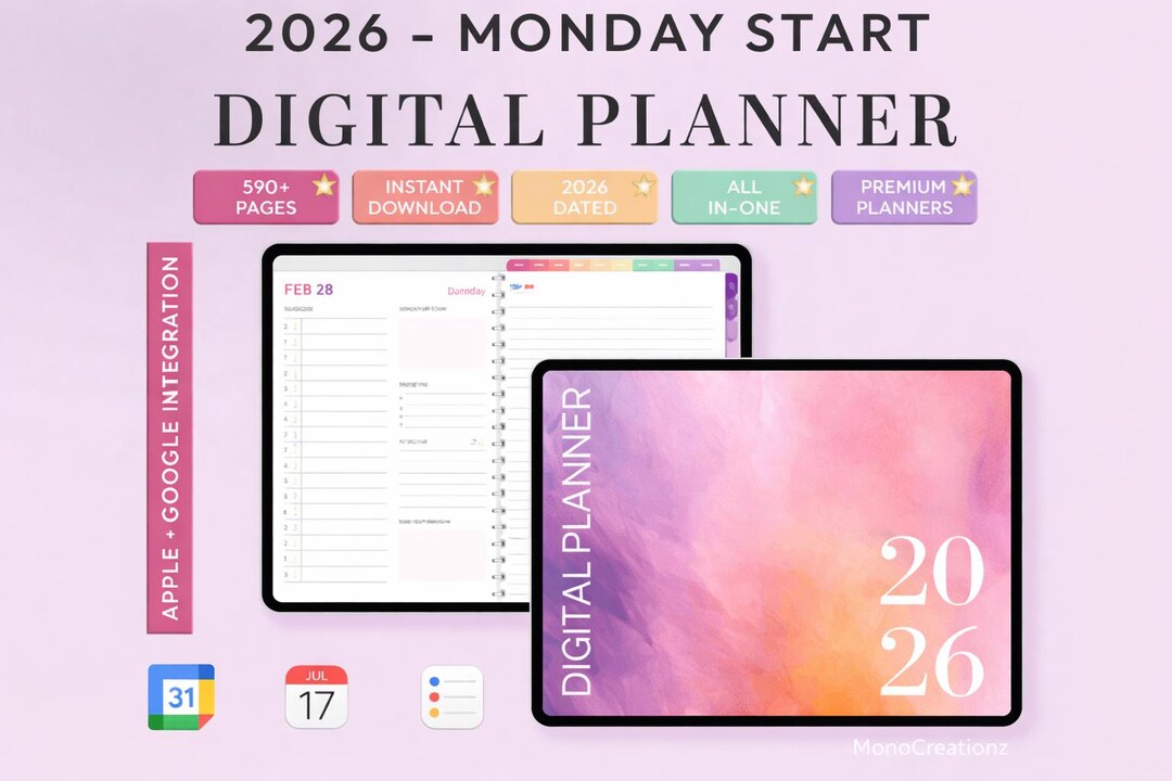 Digital Planner 2026 Monday Start | All-in-one iPad Planner | Apple ...