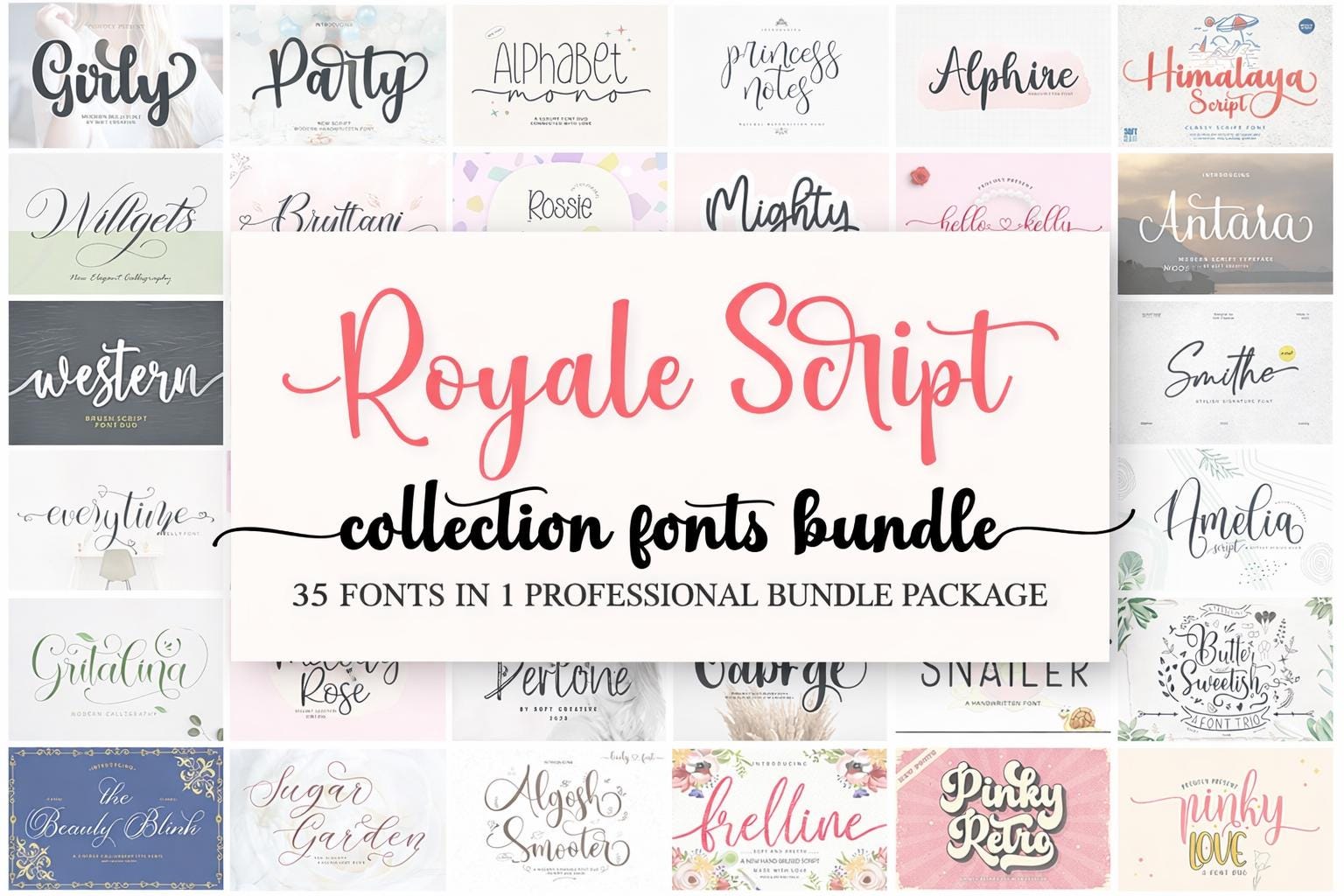Royale Script Font Bundle, Elegant Calligraphy, Wedding, Cricut, Canva ...