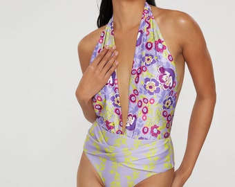 Low v-neck one piece swimsuit