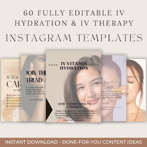 60 Editable IV Hydration & IV Therapy Instagram Templates | Med Spa Posts | Iv Therapy IV Drip Instagram Templates | Wellness Clinic Bundle