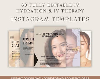 60 Editable IV Hydration & IV Therapy Instagram Templates | Med Spa Posts | Iv Therapy IV Drip Instagram Templates | Wellness Clinic Bundle