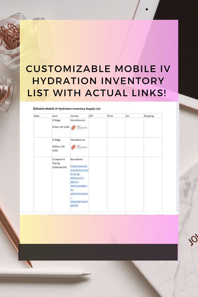 Mobile iv hydration inventory list with links etsy