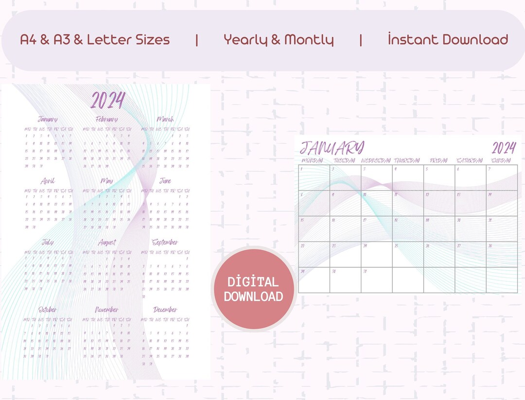 Minimalist Calendar 2024 Printable Calendar Digital - Etsy