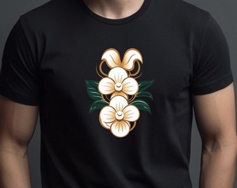 White Orchids t shirt Tropical Flowers, Tropical t shirt, Orchid Tshirt, Floral T shirt -  Black Short Sleeve T shirt