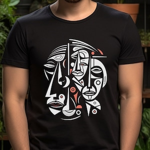 Black and White Abstract Portrait Art t-shirt, Cubist Art t-shirt,  Modern Art t-shirt - Black and White Portrait Art t-shirt