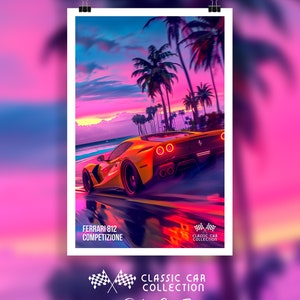 Ferrari 812 Competizione Poster - Ferrari Lover, Auto Art, Ferrari Art, Italian car poster, Sports Car, Sunset Art, Motorsports, Auto Racing
