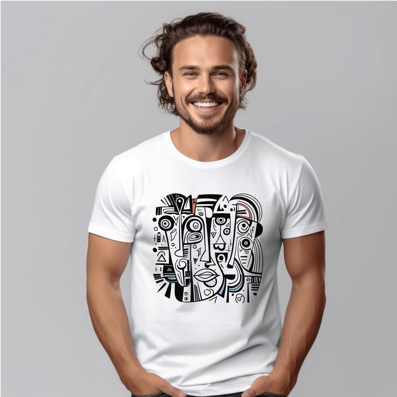 Buy Black and White Cubist Modern Art T Shirt, Modern Portrait Art