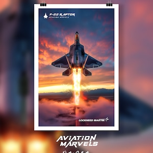 F-22 US Military Fighter Jet Poster | Air Force Wall Art | Aviation Decor | American Jet Wall Print | Pilot Room Art | USAF Poster