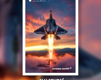 F-22 US Military Fighter Jet Poster | Air Force Wall Art | Aviation Decor | American Jet Wall Print | Pilot Room Art | USAF Poster