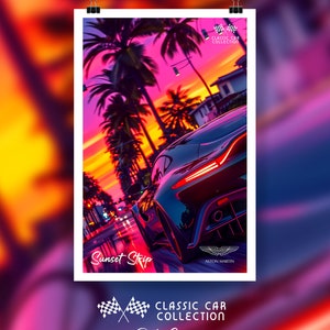 Aston Martin Vantage Sports Car Poster - Classic Car Collection, Car Lover art, Auto Art, Aston Martin Art, Race car poster, Miami Art