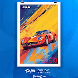 Vintage Ferrari Poster Print, Classic Italian Sports Car Wall Art, Retro Ferrari 250 GTO Decor | Gift for Car Collectors & Enthusiasts