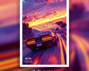 Dodge Challenger SRT Poster: Pacific Coast Highway Car Print
