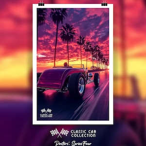 Vintage Hot Rod Wall Art, Retro Car Posters, Custom Garage Decor, Classic American Car Artwork, Man Cave Gift