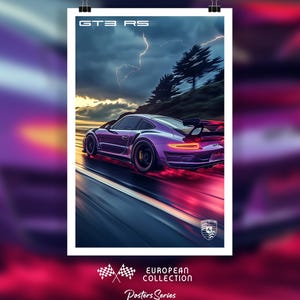 Purple Porsche 911 GT3 RS Poster: European Sports Car Art