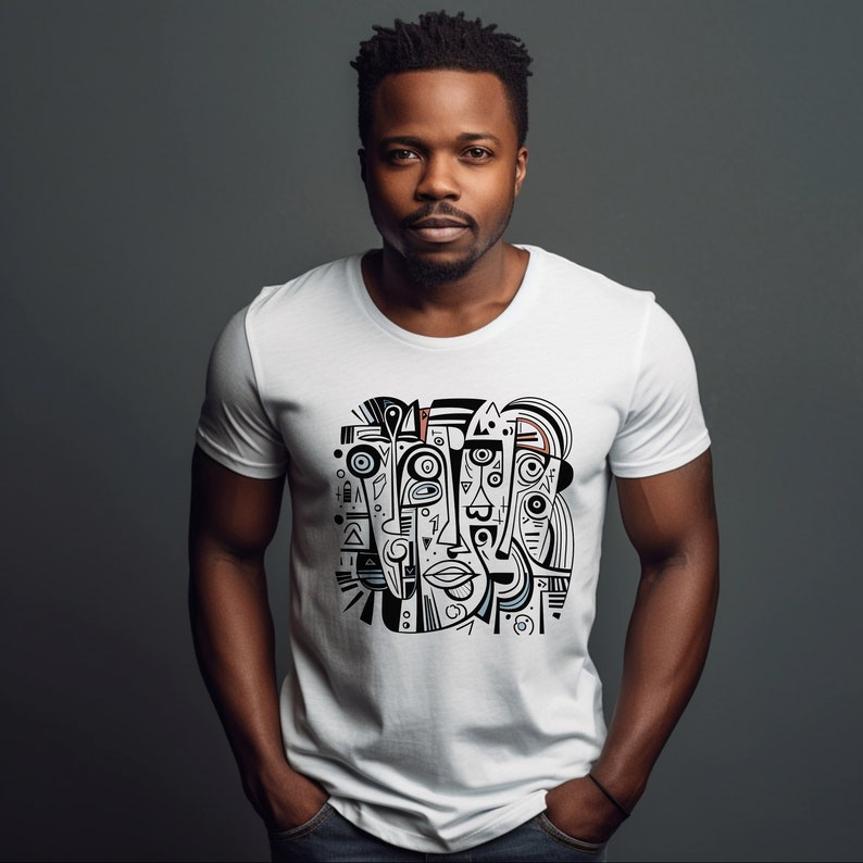Buy Black and White Cubist Modern Art T Shirt, Modern Portrait Art