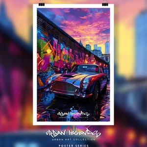 1967 Aston Martin DB6 Volante Poster - Auto Art, Aston Martin Art, Graffiti artwork, Urban artwork, New York City art, Art Cars, NYC
