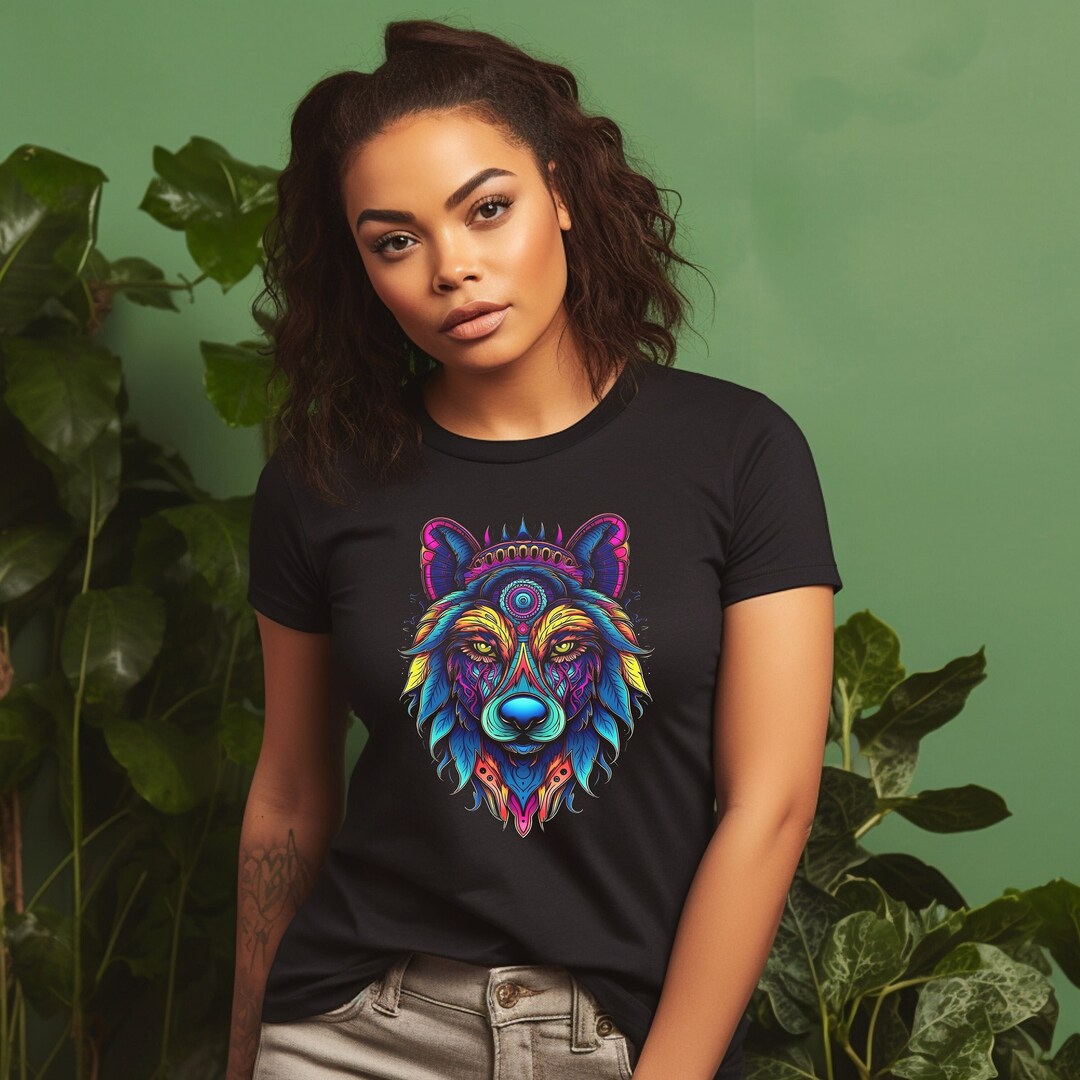 Native American Style Wolf Tshirt, American Indian Wolf, Wolf Short Sleeve Tshirt, Wolf T