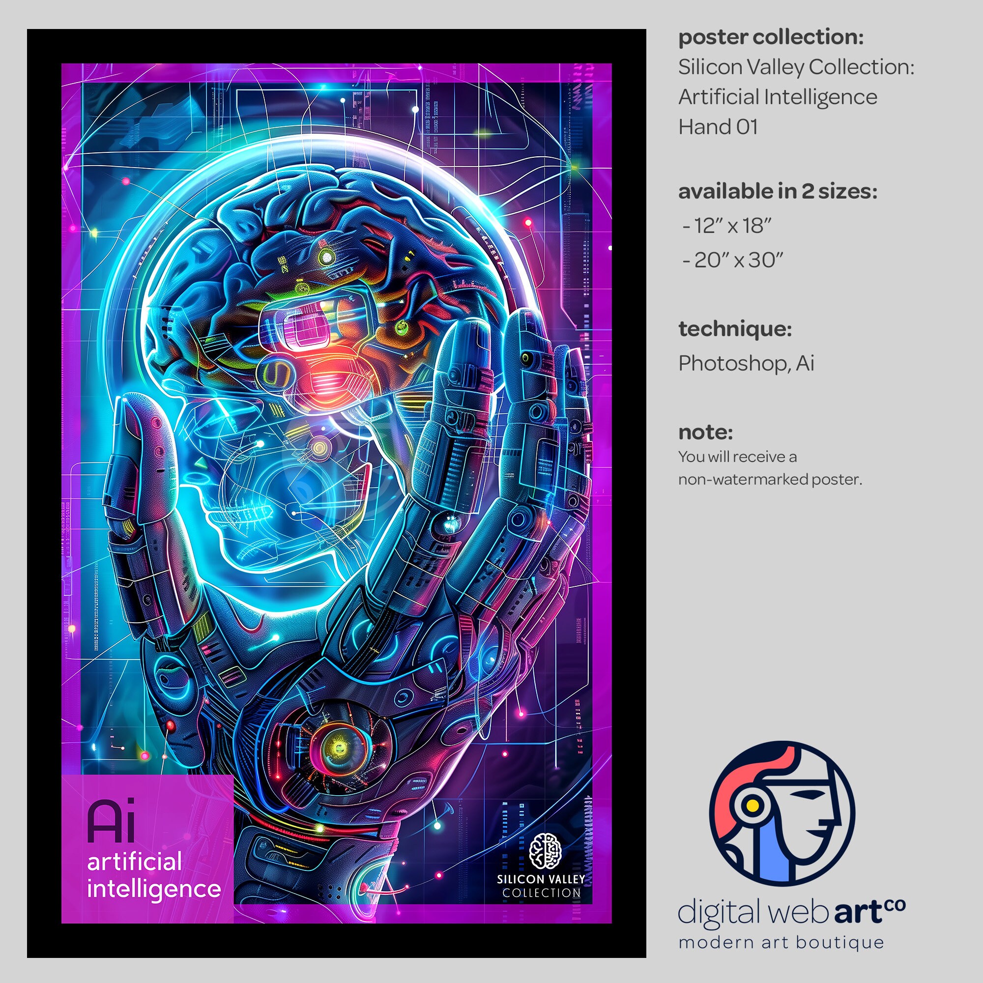 AI Hand Poster – Futuristic Sci-fi Art, Silicon Valley Collection