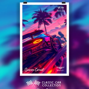 Bentley GT Sports Car Poster - Classic Car Collection, Car Lover art, Auto Art, Bentley Car Art, British car poster, Sports Car, Miami Art