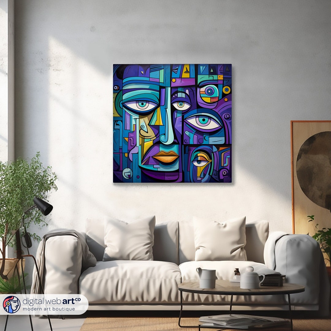 Purple and Blue Abstract Art Portrait, Abstract Art Gift, Modern Art