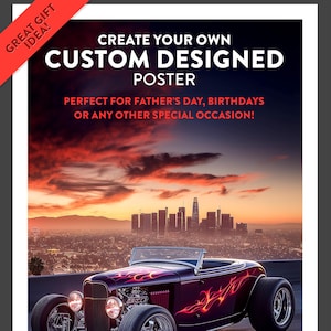 Personalized &#39;32 Ford Roadster Poster, Vintage Hot Rod Wall Art, Custom Garage Decor,Classic Car Gift for Him, Gift for Dad