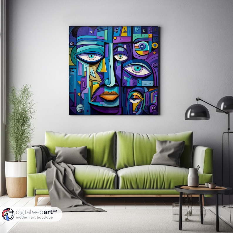 Purple and Blue Abstract Art Portrait, Abstract Art Gift, Modern Art