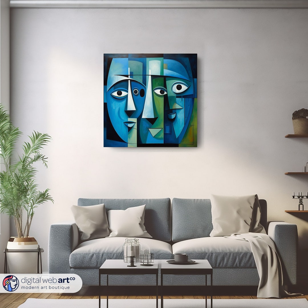 Blue and Green Portrait Artwork Abstract Art Gift Modern Art Etsy