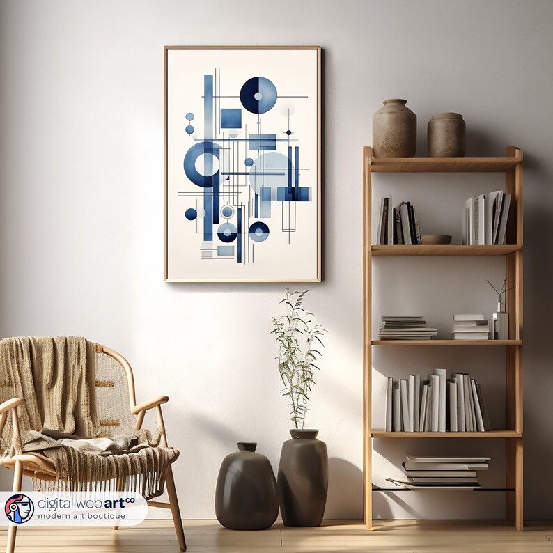 Blue Bauhaus Art Print | Mid-century Modern, Abstract Geometric Poster ...