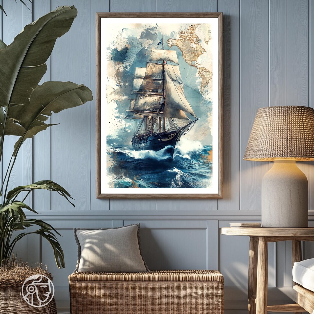 Sailing Ship Watercolor Art Print: Vintage Nautical Maritime Decor - Etsy