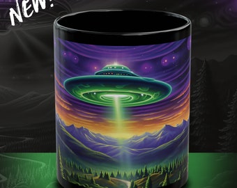 Alien Horizons Mug – UFO Sunset Ceramic Mug, Space Gift